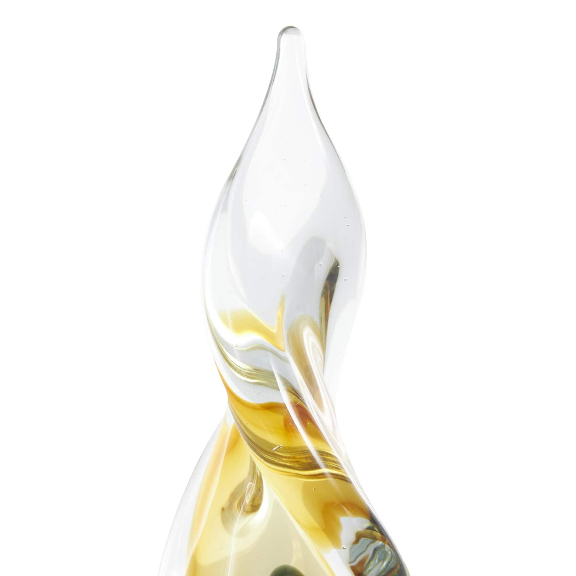12" Clear, Yellow & Green Abstract Glass Sculpture